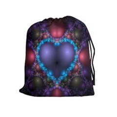 Blue Heart Fractal Image With Help From A Script Drawstring Pouches (Extra Large)