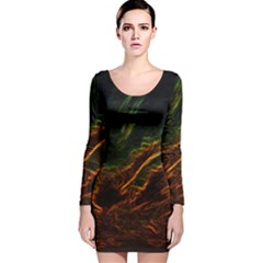 Abstract Glowing Edges Long Sleeve Velvet Bodycon Dress by Simbadda