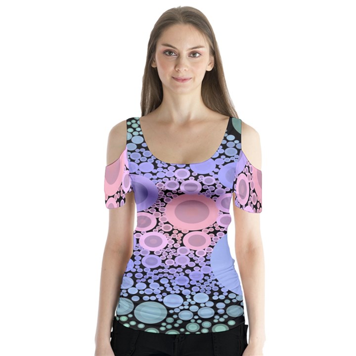 An Abstract Background Consisting Of Pastel Colored Circle Butterfly Sleeve Cutout Tee 