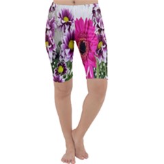 Purple White Flower Bouquet Cropped Leggings  by Simbadda