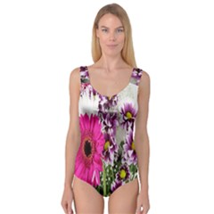 Purple White Flower Bouquet Princess Tank Leotard  by Simbadda