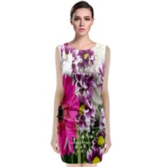 Purple White Flower Bouquet Sleeveless Velvet Midi Dress by Simbadda