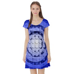 Abstract Background Blue Created With Layers Short Sleeve Skater Dress