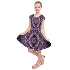 Fractal In Lovely Swirls Of Purple And Blue Kids  Short Sleeve Dress