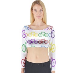 Rainbow Colors Bright Colorful Bicycles Wallpaper Background Long Sleeve Crop Top by Simbadda