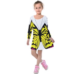 Yellow A Colorful Butterfly Image Kids  Long Sleeve Velvet Dress