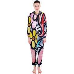 Digitally Painted Abstract Doodle Texture Hooded Jumpsuit (ladies)  by Simbadda