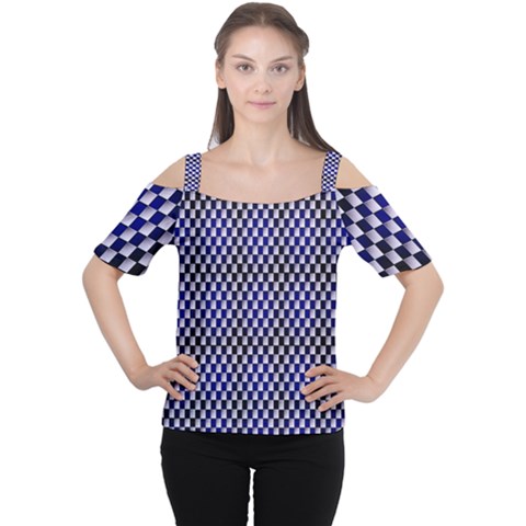 Squares Blue Background Women s Cutout Shoulder Tee by Simbadda