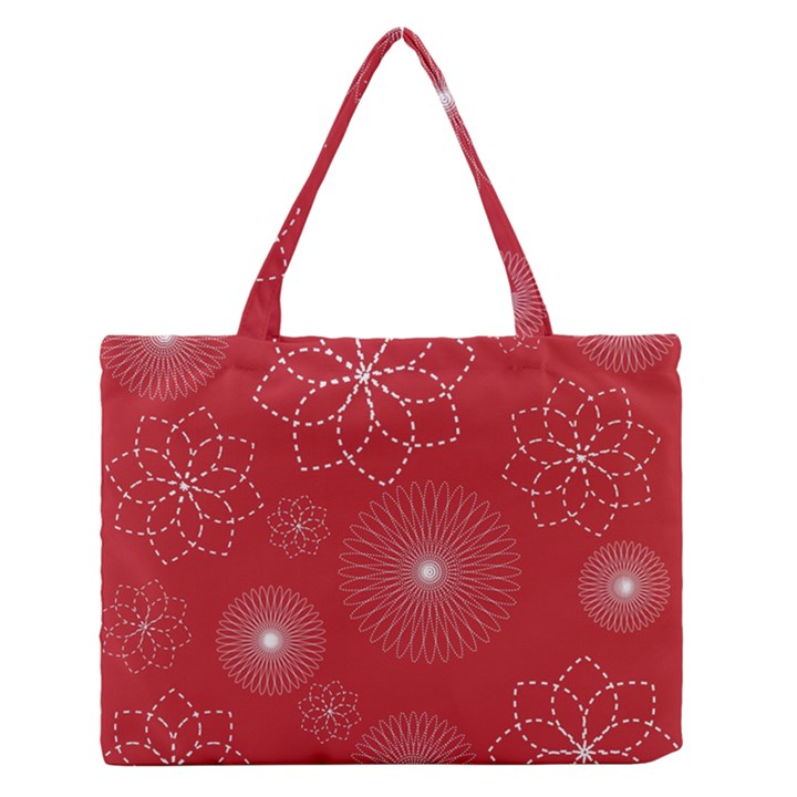 Floral Spirals Wallpaper Background Red Pattern Medium Zipper Tote Bag