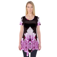Fractal In Pink Lovely Short Sleeve Tunic  by Simbadda