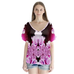 Fractal In Pink Lovely Flutter Sleeve Top by Simbadda