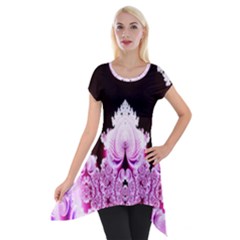 Fractal In Pink Lovely Short Sleeve Side Drop Tunic by Simbadda
