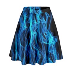 Digitally Created Blue Flames Of Fire High Waist Skirt by Simbadda