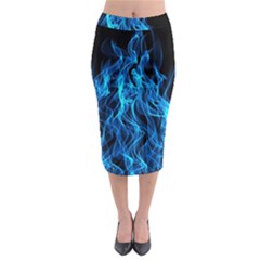 Digitally Created Blue Flames Of Fire Midi Pencil Skirt by Simbadda