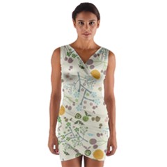 Floral Kraft Seamless Pattern Wrap Front Bodycon Dress by Simbadda