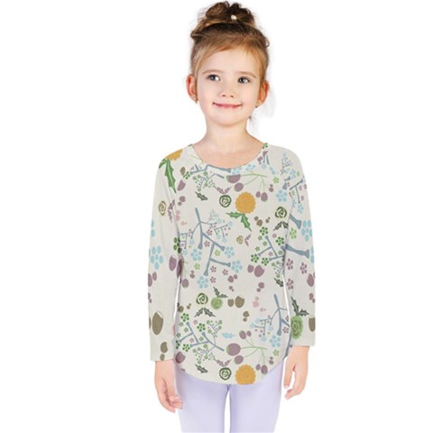 Floral Kraft Seamless Pattern Kids  Long Sleeve Tee by Simbadda