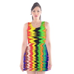 Colorful Liquid Zigzag Stripes Background Wallpaper Scoop Neck Skater Dress by Simbadda