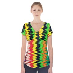 Colorful Liquid Zigzag Stripes Background Wallpaper Short Sleeve Front Detail Top by Simbadda