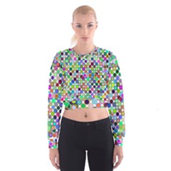 Colorful Dots Balls On White Background Women s Cropped Sweatshirt by Simbadda