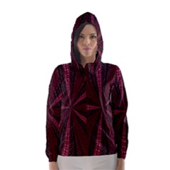 Red Ribbon Effect Newtonian Fractal Hooded Wind Breaker (women)