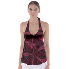 Red Ribbon Effect Newtonian Fractal Babydoll Tankini Top by Simbadda