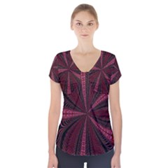 Red Ribbon Effect Newtonian Fractal Short Sleeve Front Detail Top by Simbadda