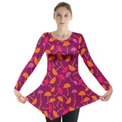 Umbrella Seamless Pattern Pink Lila Long Sleeve Tunic 