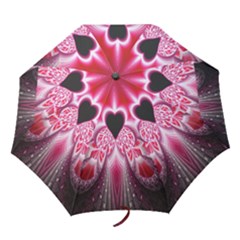 Illuminated Red Hear Red Heart Background With Light Effects Folding Umbrellas by Simbadda