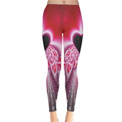 Illuminated Red Hear Red Heart Background With Light Effects Leggings  by Simbadda