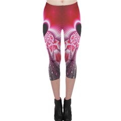 Illuminated Red Hear Red Heart Background With Light Effects Capri Leggings  by Simbadda