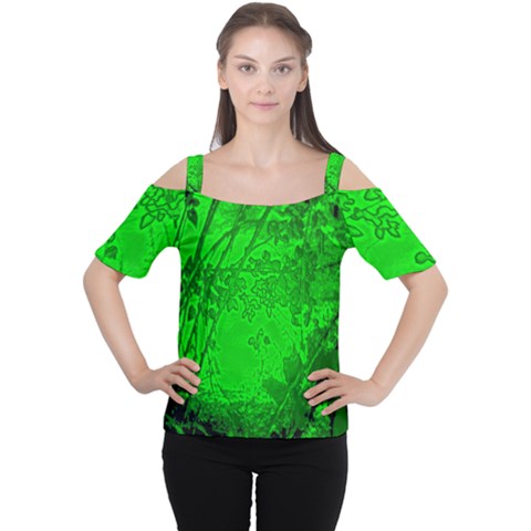 Leaf Outline Abstract Women s Cutout Shoulder Tee by Simbadda