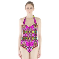 Colourful Abstract Background Design Pattern Halter Swimsuit by Simbadda