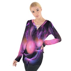 Fractal Image Of Pink Balls Whooshing Into The Distance Women s Tie Up Tee by Simbadda