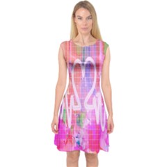 Watercolour Heartbeat Monitor Capsleeve Midi Dress by Simbadda