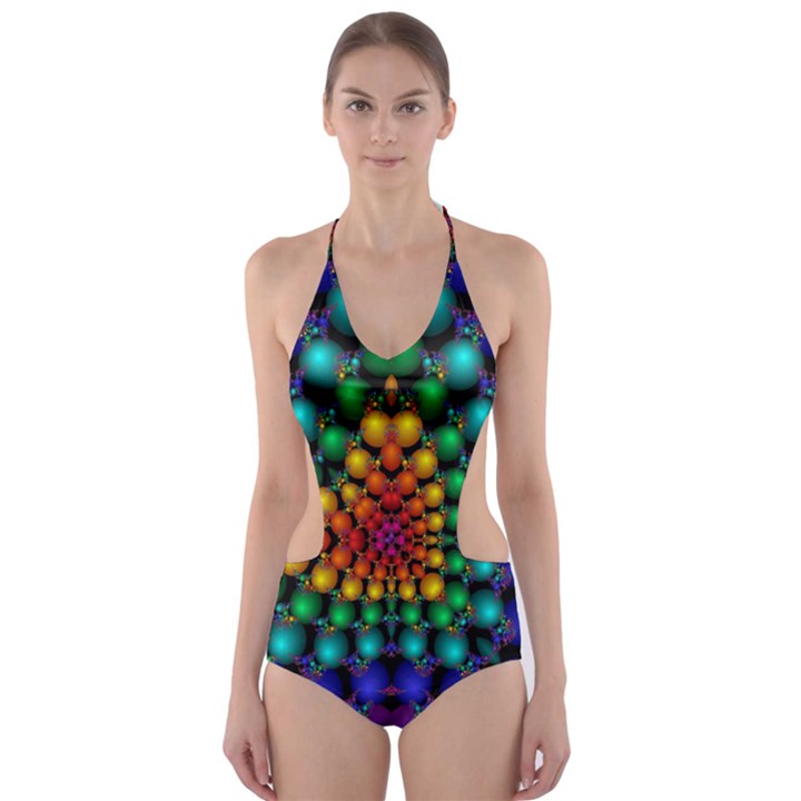 Mirror Fractal Balls On Black Background Cut-Out One Piece Swimsuit