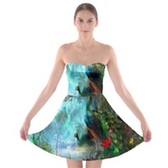 Beautiful Peacock Colorful Strapless Bra Top Dress by Simbadda