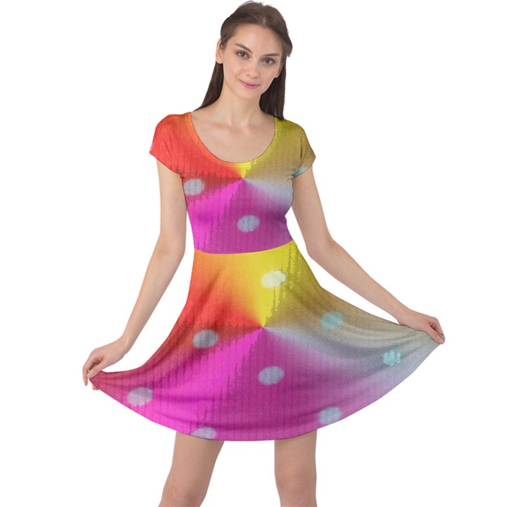 Polka Dots Pattern Colorful Colors Cap Sleeve Dresses