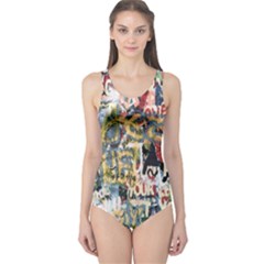 Graffiti Wall Pattern Background One Piece Swimsuit by Simbadda