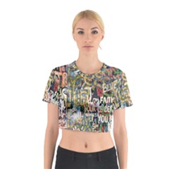 Graffiti Wall Pattern Background Cotton Crop Top by Simbadda