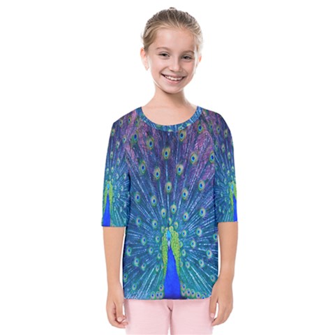 Amazing Peacock Kids  Quarter Sleeve Raglan Tee by Simbadda