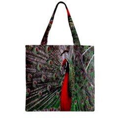 Red Peacock Zipper Grocery Tote Bag