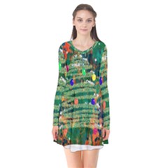 Watercolour Christmas Tree Painting Flare Dress