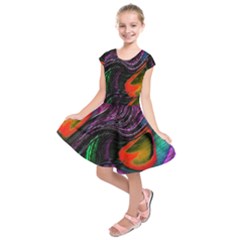Peacock Feather Rainbow Kids  Short Sleeve Dress