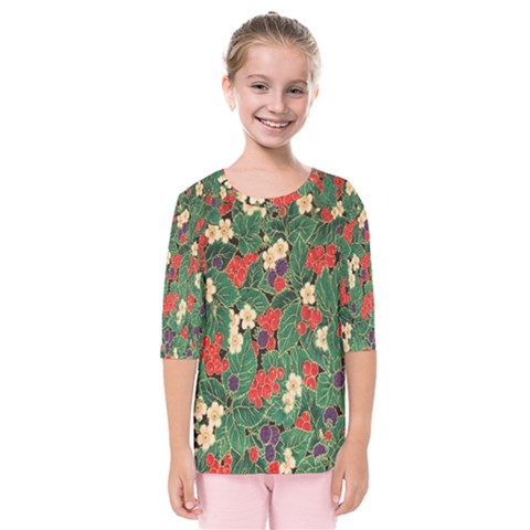 Berries And Leaves Kids  Quarter Sleeve Raglan Tee by Simbadda