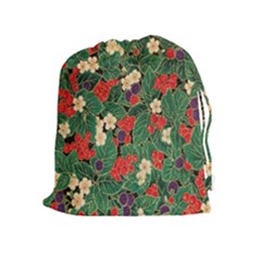 Berries And Leaves Drawstring Pouches (extra Large) by Simbadda