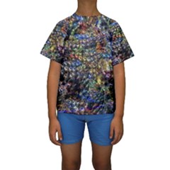 Multi Color Peacock Feathers Kids  Short Sleeve Swimwear by Simbadda