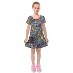 Multi Color Peacock Feathers Kids  Short Sleeve Velvet Dress by Simbadda