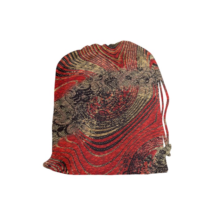 Red Gold Black Background Drawstring Pouches (Large) 