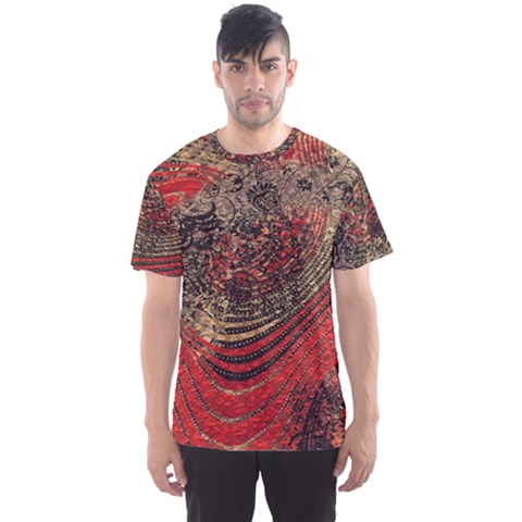 Red Gold Black Background Men s Sport Mesh Tee by Simbadda