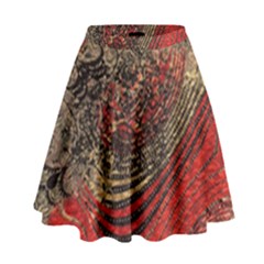 Red Gold Black Background High Waist Skirt by Simbadda